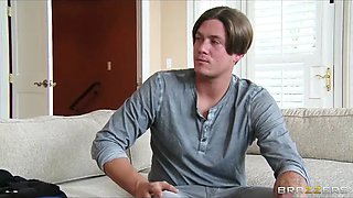 Single blonde step mom Amber Lynn rides her son in law's big-dick
