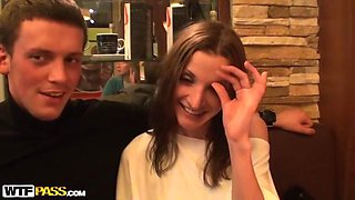 Skinny girl in public toilet fuck