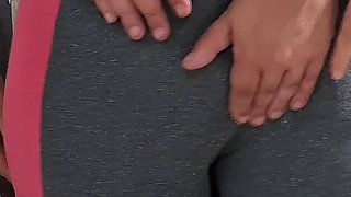 Masturbating Her Camel Toe on the Table with the Neighbor's Help.