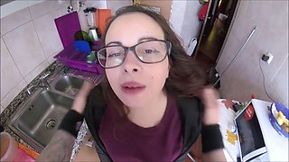 Nerdy cutie wants to stretch her pussy with cock and an inflatable plug