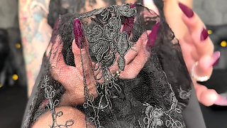 Dark Purple Long Nails, Claws, Long Flexible Fingers and Evening Lace Long Dress on Me