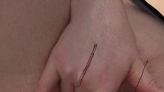 PAWG candice horny fingering sheer pantyhose orgasm