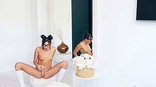 Naughty schoolgirl starts her day by making herself cum hard