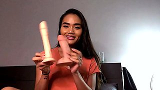Horny amateur masked Asian teen toying on webcam show