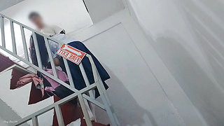 Fire Exit Public Outdoor Sex, Professor fucked Student Doggystyle Creampie