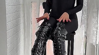 Mistress in Nylon Catsuit and Knee High Boots Humiliated You