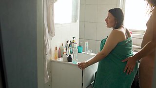 Hardcore action with a pregnant doll in the shower