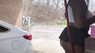 Sexy brunette amateur sucking and fucking cock naked outdoor