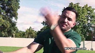 Chick sharing golf trainers supersized big beautiful women cock indoors