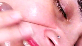 Messy Facial While Biting My Cock