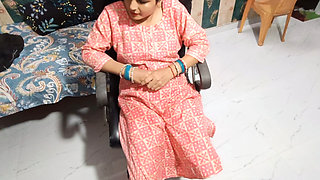 Desi beautiful bhabhi sitting on the chair waiting for her husband and brother-in-law fucked her.