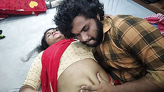 Red half saree navel lick romance