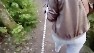 Humiliating Chastity Walk on a Leash Attached to His Locked Cock