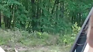 Old Sexy Hitchhiker Whore From Street Fucked in Forest with and Then Without a Condom