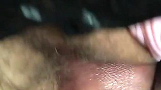 Close-up POV rubbing the clitoris with the big mushroom head of a hard cock. Huge cum load on her clit, bushes and panties.