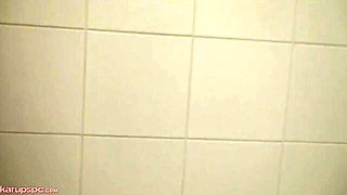 Skinny young brunette Stacey Gilmore takes a shower in a hot way