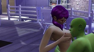 SIMS PIXIE SLUT LETS HORNY OGRE SUCK AND LICK HER SWOLLEN TITS