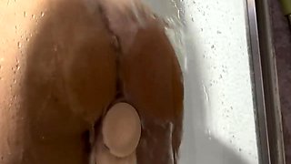 Hot doll jerking with a huge bootie and a bathroom dildo?