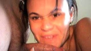 Skinny brunette MILF sucks and fucks a big cock
