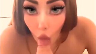 Hot slut with juicy tits does blowjob on video with anime eyes