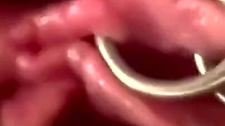 Extreme Close Up Rubbing My Pierced Clit by MakeUp Brush and Huge Orgasm make me completely Wet my Pussy