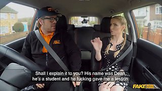 Georgie Lyall fully naked in a learner car and having porn - faux driving school