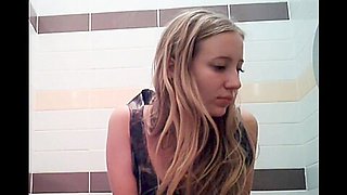 Blonde shows booty upskirt and gets spied pissing on toilet