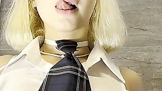 Hot Blonde Cheerleader in Shortest School Uniform Skirt Flashes Pussy and Ass but Also All Natural Beautiful Tits