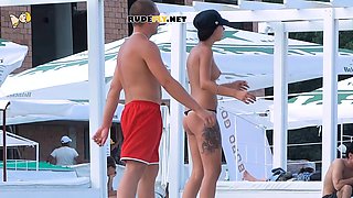 Young nudist showing her perfect natural breasts