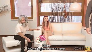 Daddy4k. bitchy ginger makes love to fellah at her dad ages
