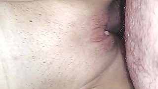 Big cock fucks a nice pussy. Cock goes deep in her.  He squirts her full of cum without a condom. Look at the cum in her pussy