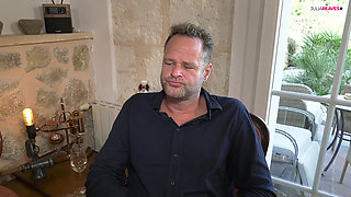 Blonde Maria fucks with the black giant cock in front of the eyes of her friend