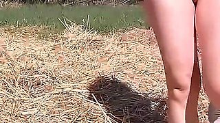 Beautiful Woman Undressing and Walking Nude with a Clit Pump Outdoors in a Public Forest