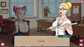 Hot teacher Abigail shows her pink-haired virgin student how to handle a gang bang in class