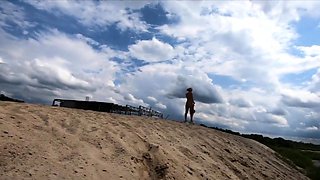 Nude Blonde Babe at a Deserted Beach and Construction Site