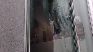 Ebony girl showers her big ass amp masturbating