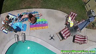Chicks gets filmed by a drone guy