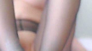 Beauty in Stockings Gives Blowjob and Footjob Till He Cums!