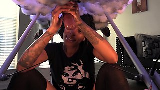 Hot blonde strokes and sucks black cock in glory hole