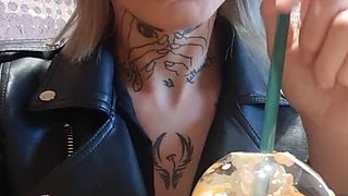 Naughty Blonde Makes Flashing on Starbucks