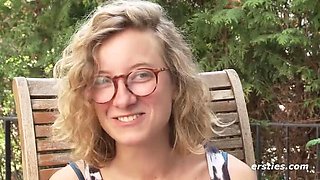 German amateur Lindsey Cruz plays with her hairy pussy outdoors - solo masturbation in HD
