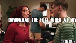 Big breast teacher fucks two students