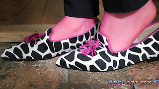 Sensual Dangling & Shoeplay in Pink Pantyhose - Loafers & Clogs