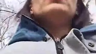 Pretty face milf outdoor stripping and teasing: Amateur, Brunette  Solo Porn