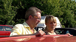 Blowjob at the jankyard and fucking on the hood of the car