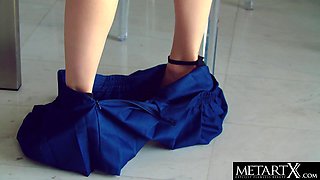 See this luxurious school lady arch over the desk to fap