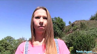 Public agent long haired beauty banged outside