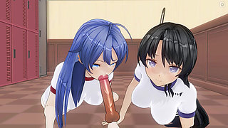 Two College Girls in Tracksuit Suck One Cock in the Locker Room