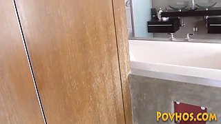 Horny Blonde point of view riding cock and fingering in hd