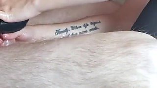 Amateur Edging Footjob and Handjob with Vibrator. Massive Cumshot and Post Cum Handjob